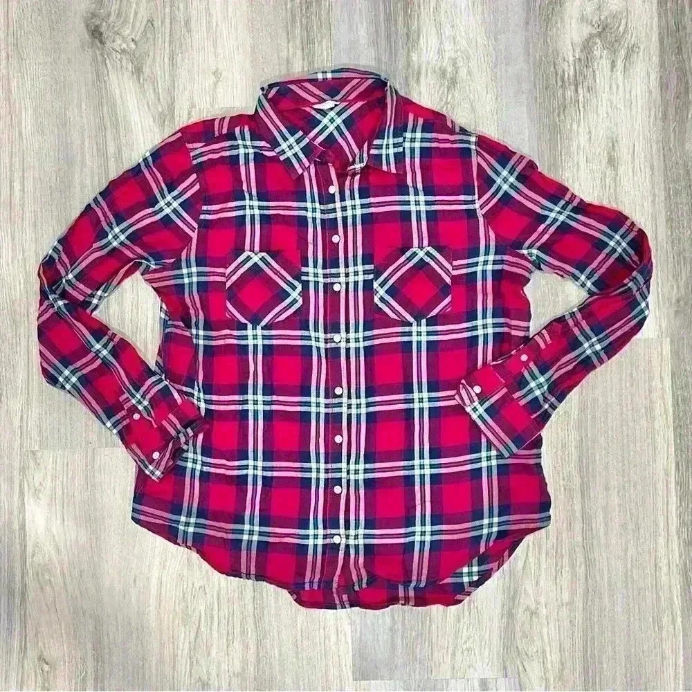 Aeropostale Lightweight Pink Plaid Button Down Shirt Casual Cotton Top Size XL